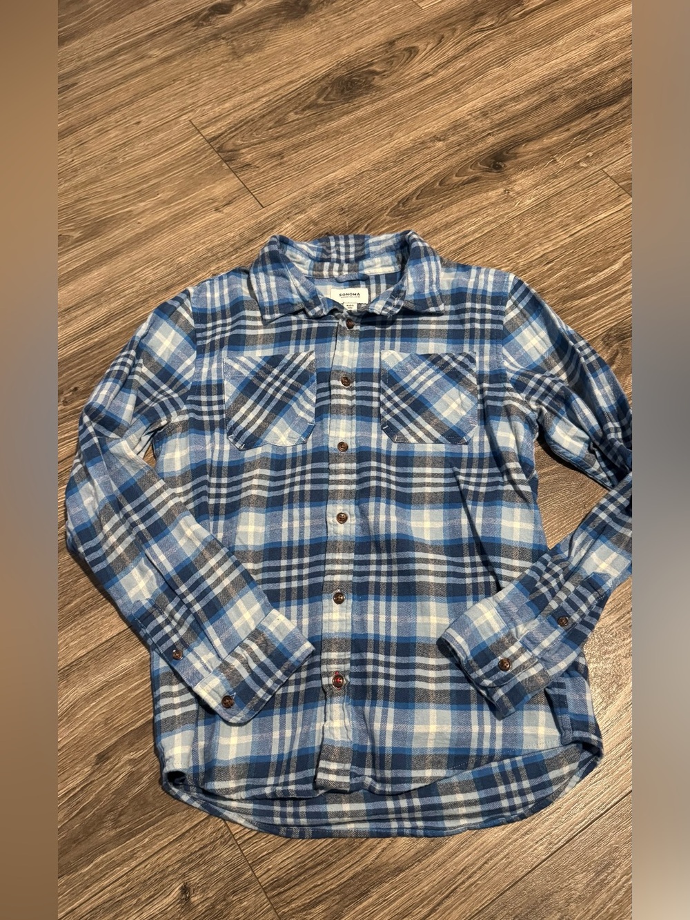 Boys Sonoma Blue White Plaid Button-Down Shirt